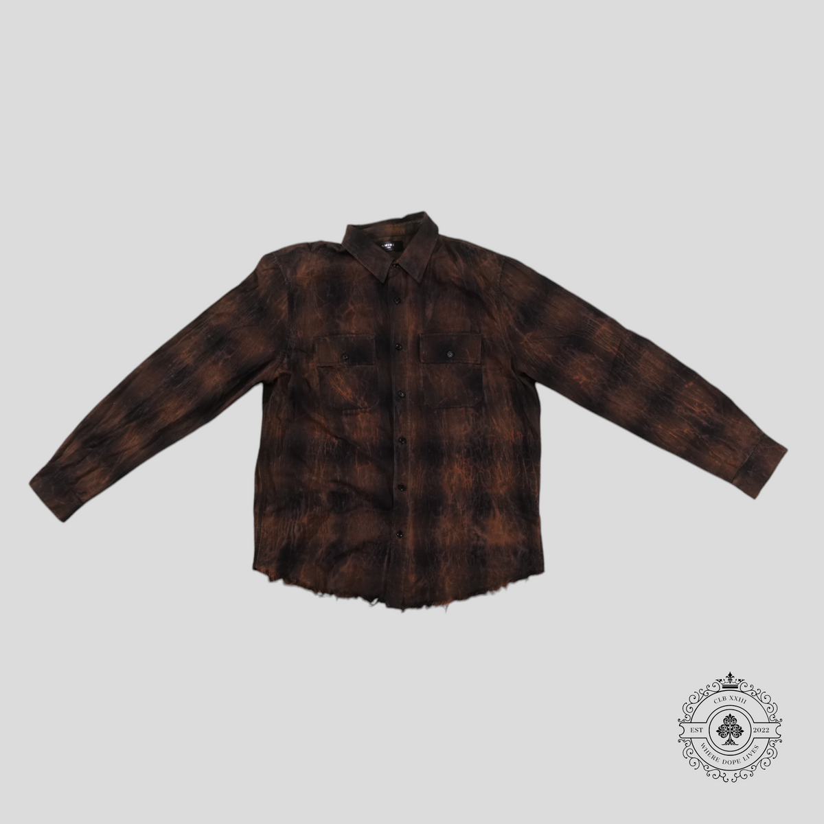 Amiri Distressed Plaid Overshirt in Brown