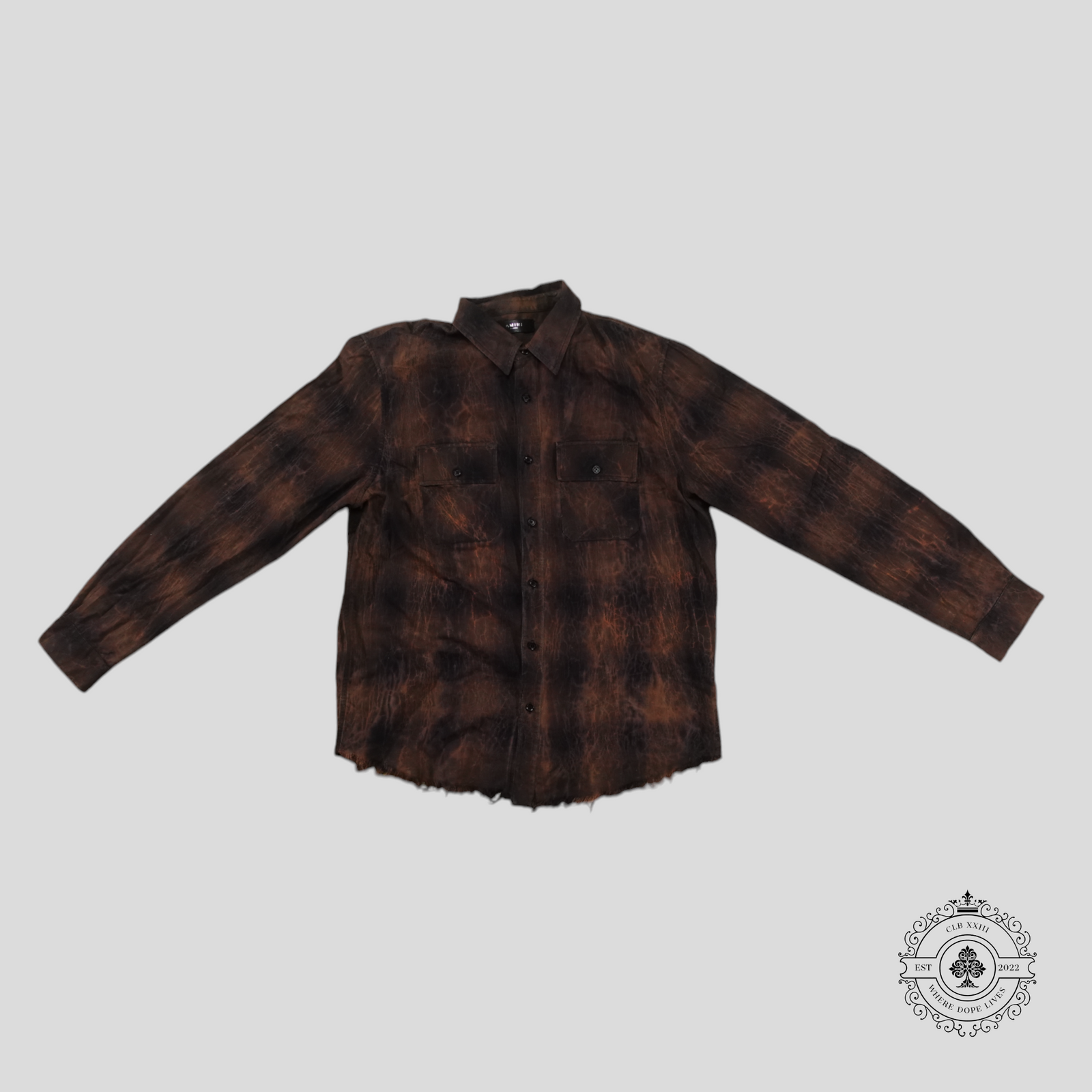 Amiri Distressed Plaid Overshirt in Brown
