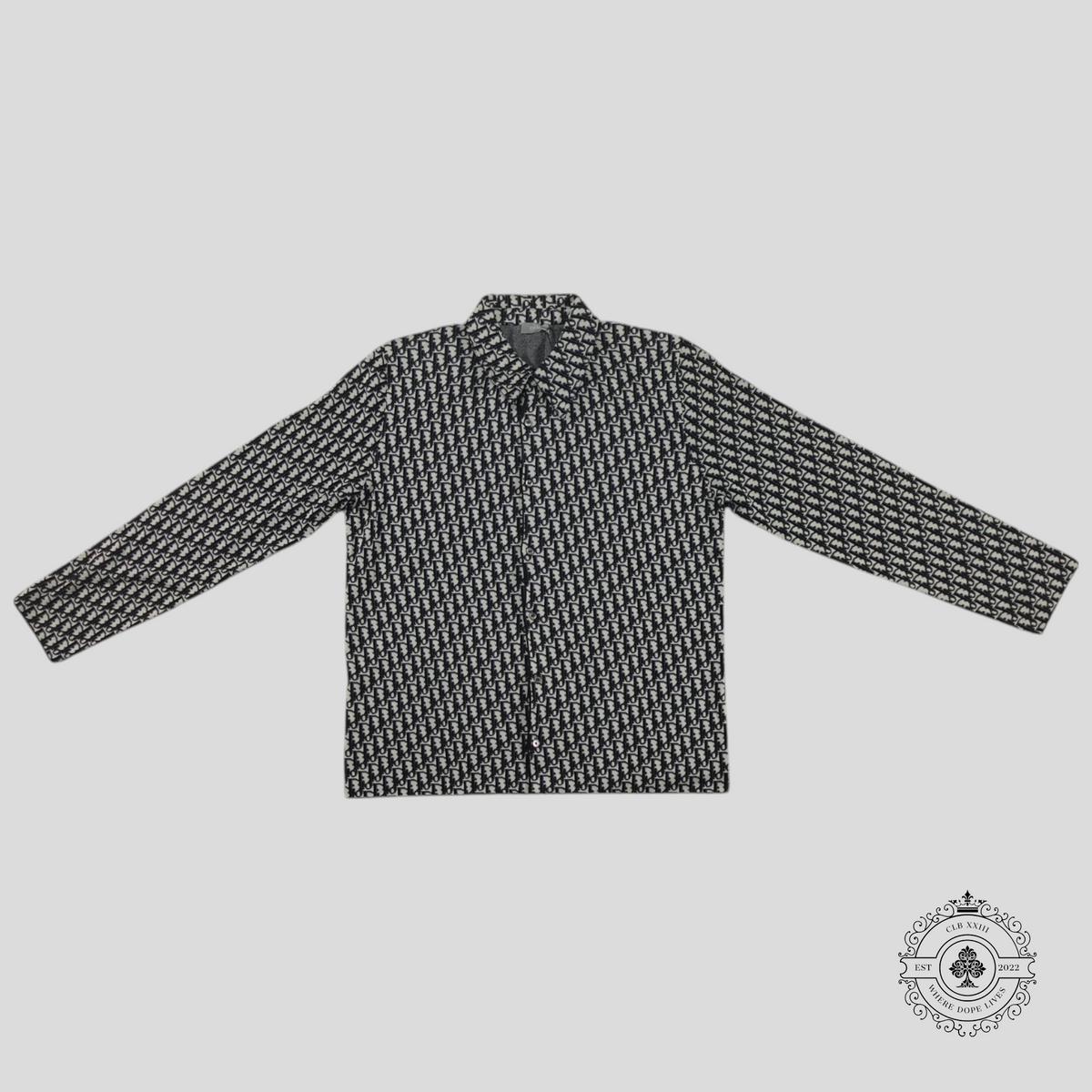 Dior Oblique Jacquard Overshirt in Grey/Navy Blue