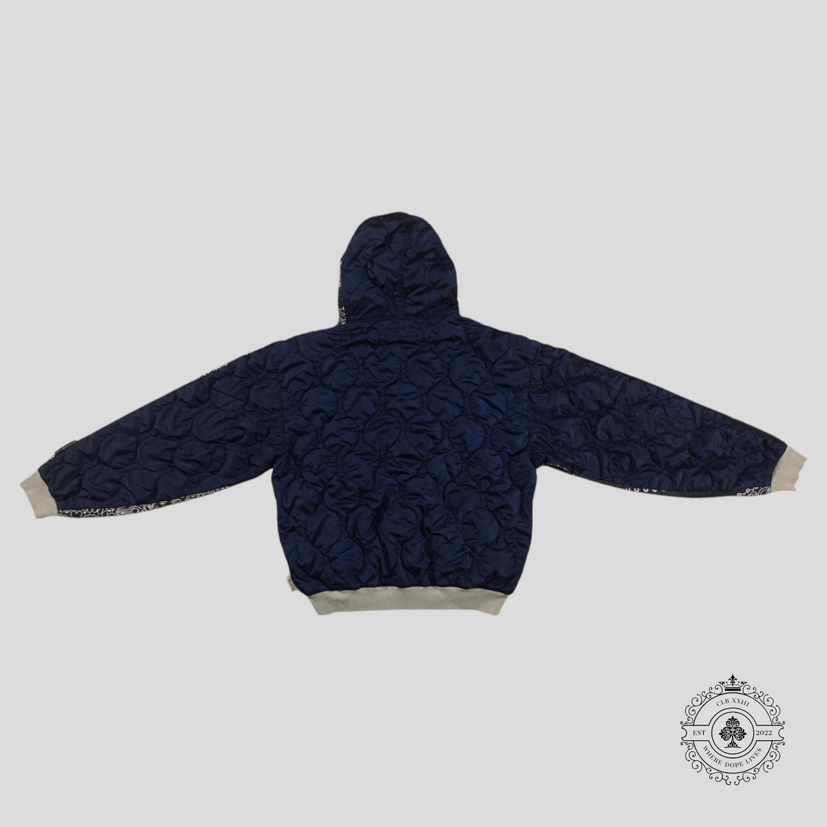 Kapital Bandana Bivouac Hooded Blouson in Grey/Navy Blue