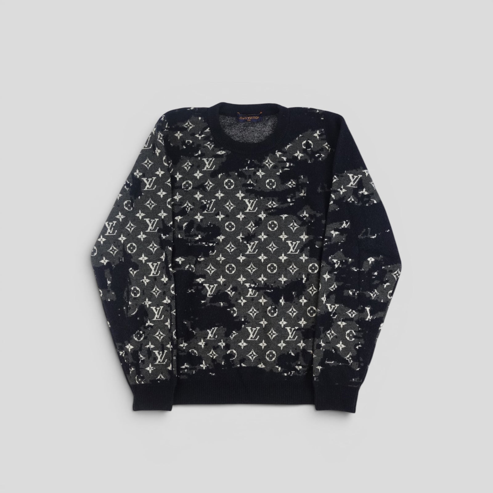 Louis Vuitton Distressed Flock Monogram Sweater in Navy