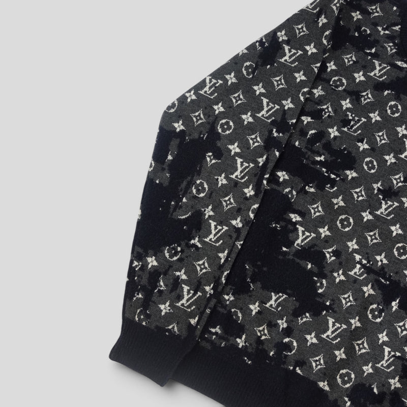 Louis Vuitton Distressed Flock Monogram Sweater in Navy
