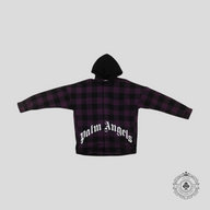 Palm Angels Checked Flannel Hooded Overshirt in Purple/Black