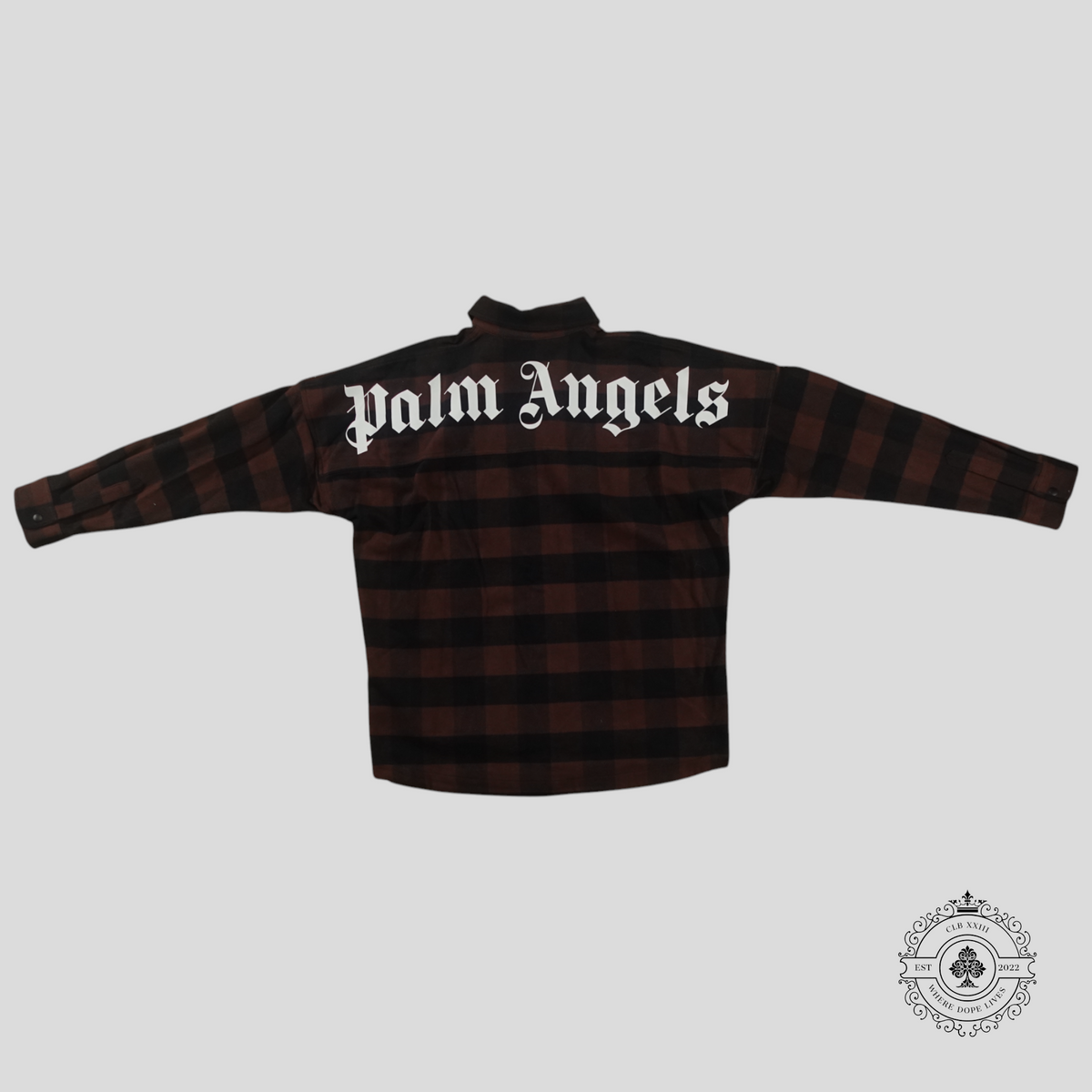 Palm Angels Classic Logo Flannel Overshirt in Brown