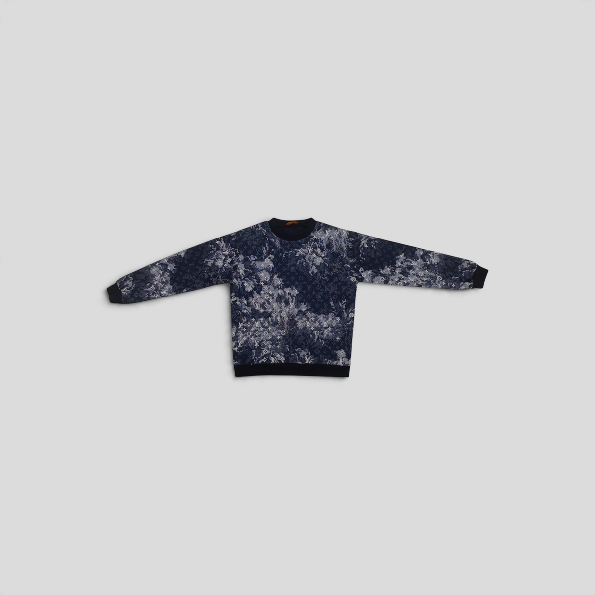 CLB XXIII Louis Vuitton blue cotton sweatshirt featuring a detailed monogram tapestry pattern and ribbed trim.
