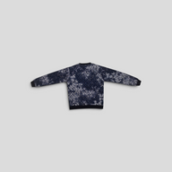 CLB XXIII blue Louis Vuitton monogram tapestry sweatshirt in 100% cotton with black ribbed trim, back view.