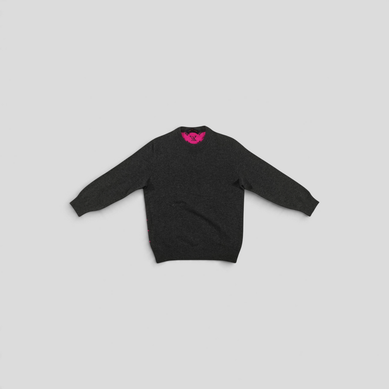 CLB XXIII Louis Vuitton grey cashmere sweater with pink half monogram interior detail and crew neck