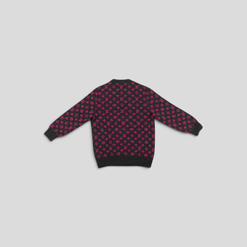 CLB XXIII Louis Vuitton grey and pink cashmere sweater featuring a half monogram pattern on the back