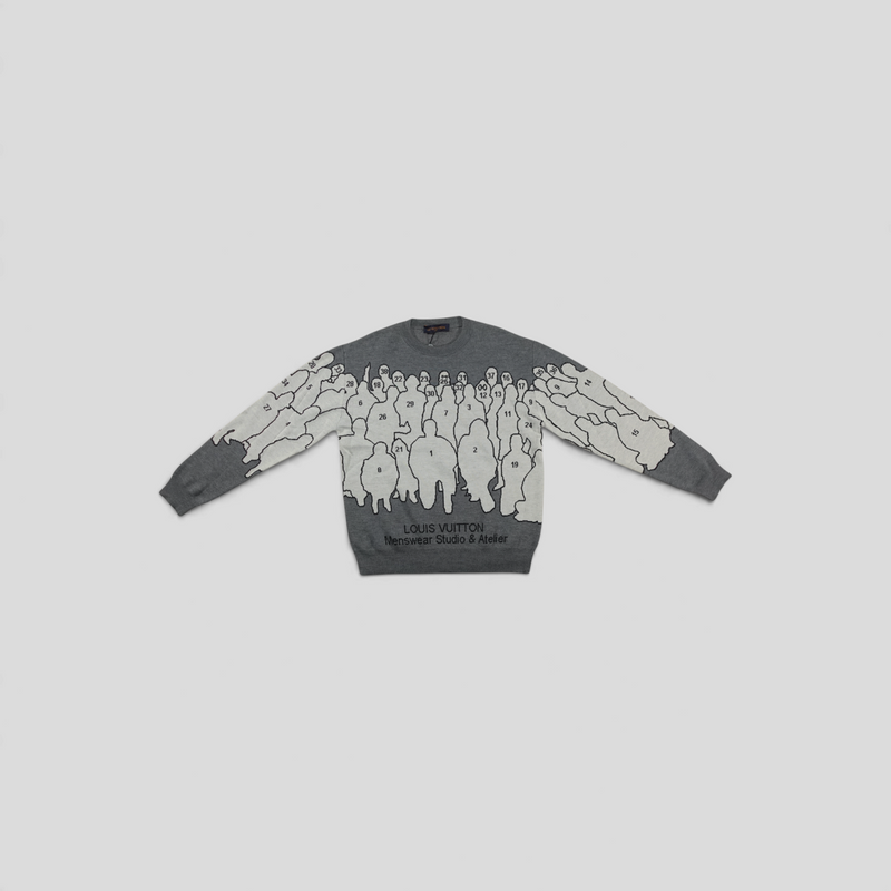CLB XXIII Louis Vuitton Menswear Studio & Atelier grey wool jacquard sweater with numbered graphic print