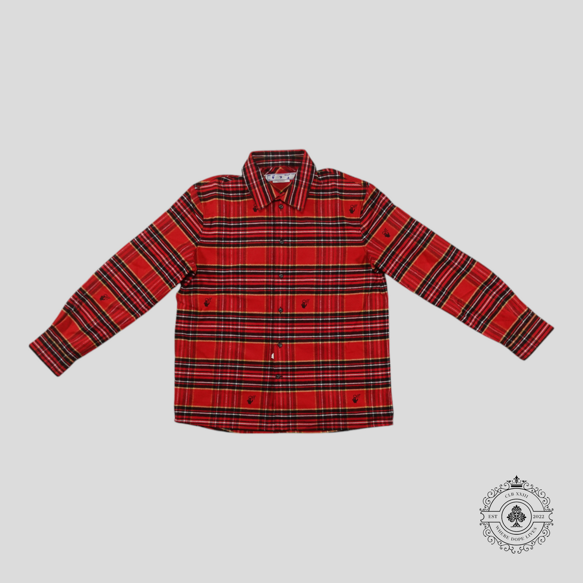 Off-White Hand Logo Flannel Overshirt in Red