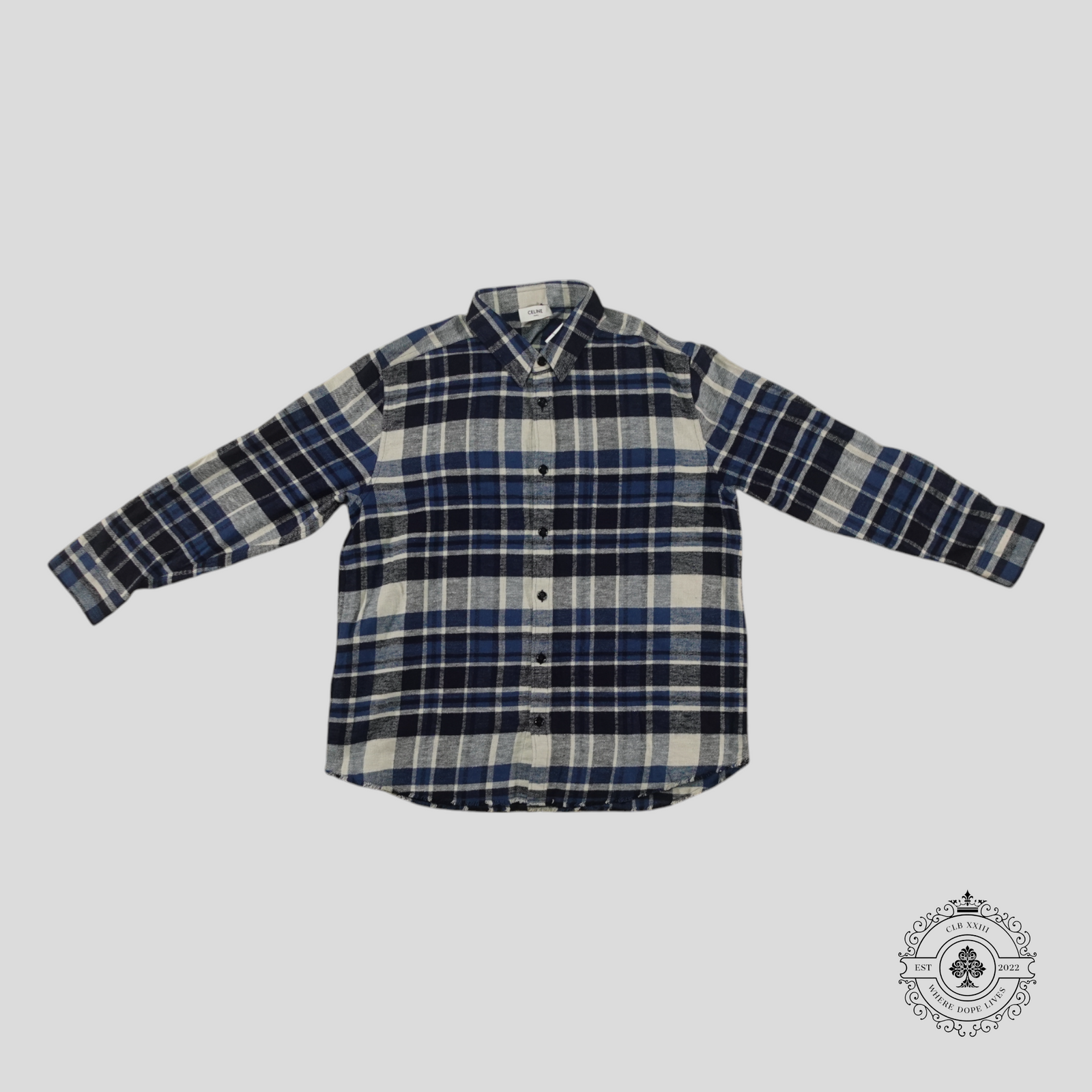 Celine Distressed Flannel Shirt in Blue