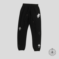 Chrome Hearts Leather Cross Patch Spike Pendant Drawstring Sweatpants in Black