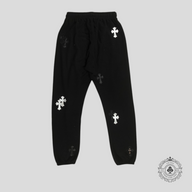 Chrome Hearts Leather Cross Patch Spike Pendant Drawstring Sweatpants in Black