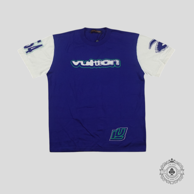 Louis Vuitton Racing Intarsia Knit Short Sleeve Crewneck in Blue