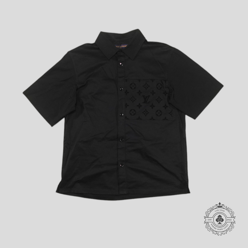 Louis Vuitton Monogram Flocked Pocket Button Up Shirt in Black