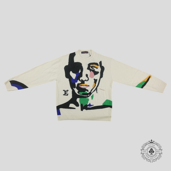 Louis Vuitton Portrait Intarsia Crewneck in White — authenticated Louis Vuitton at CLB XXIII