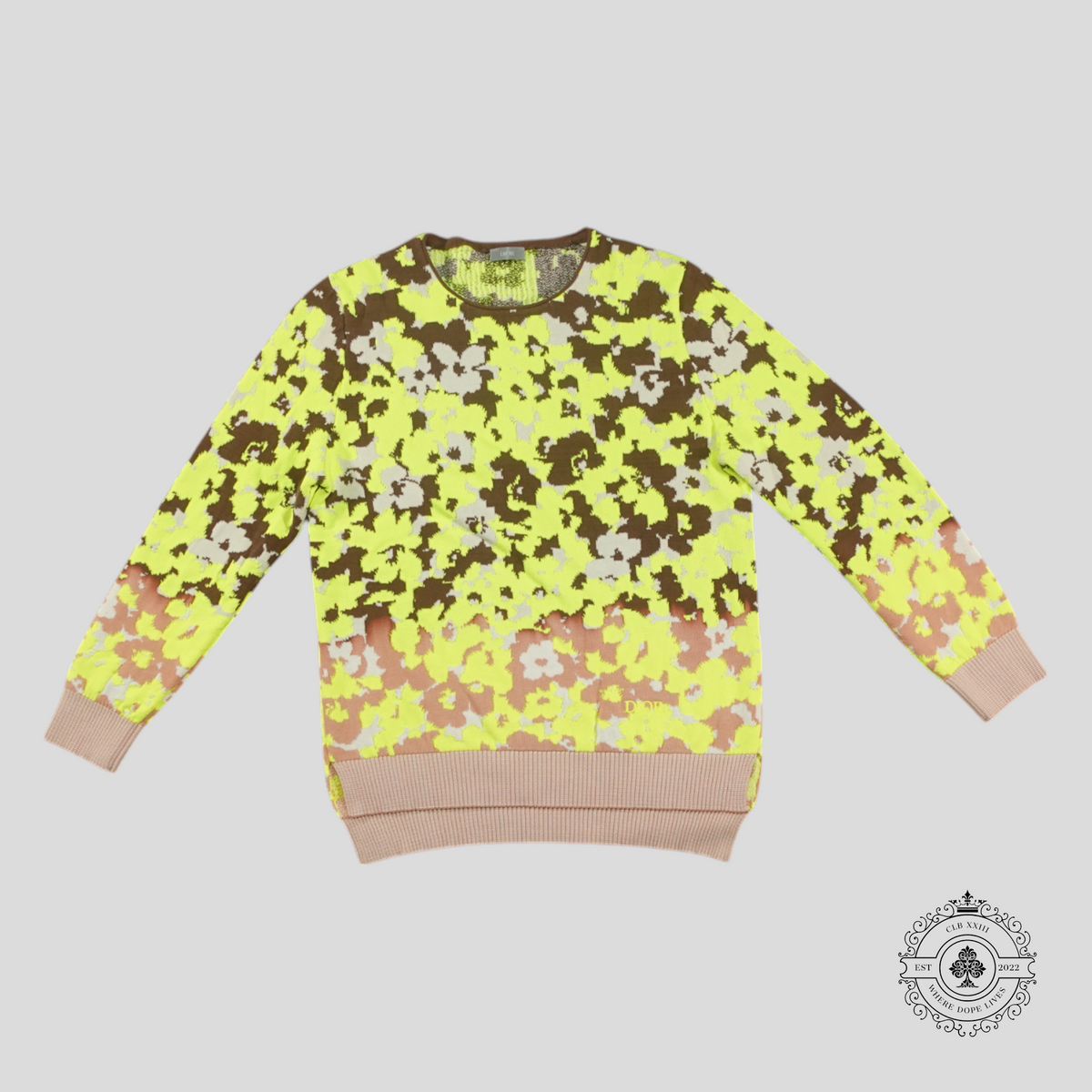 Dior Floral Intarsia Knit Long Sleeve Shirt in Green/Brown