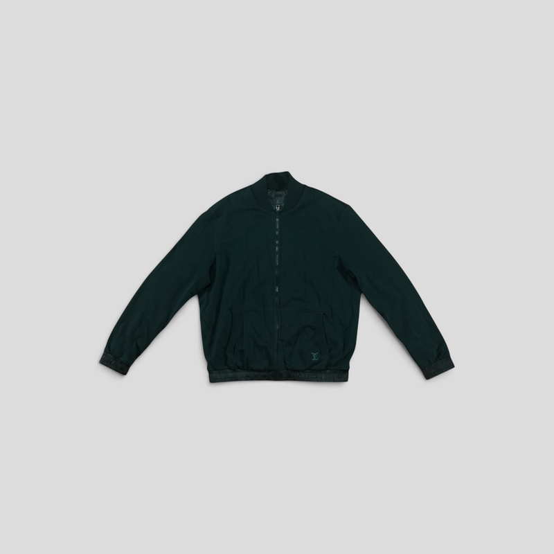 CLB XXIII Louis Vuitton green cotton reversible light bomber jacket with monogram detail and zip front closure.