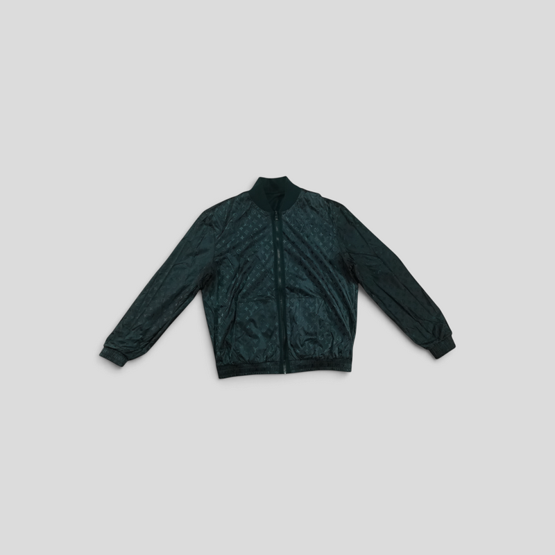 CLB XXIII Louis Vuitton green reversible monogram bomber jacket with ribbed collar and cuffs