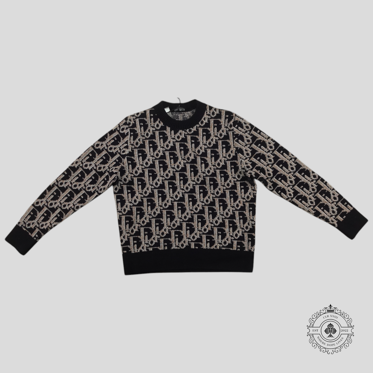 Dior Oblique Jacquard Knit Crewneck in Black/Brown