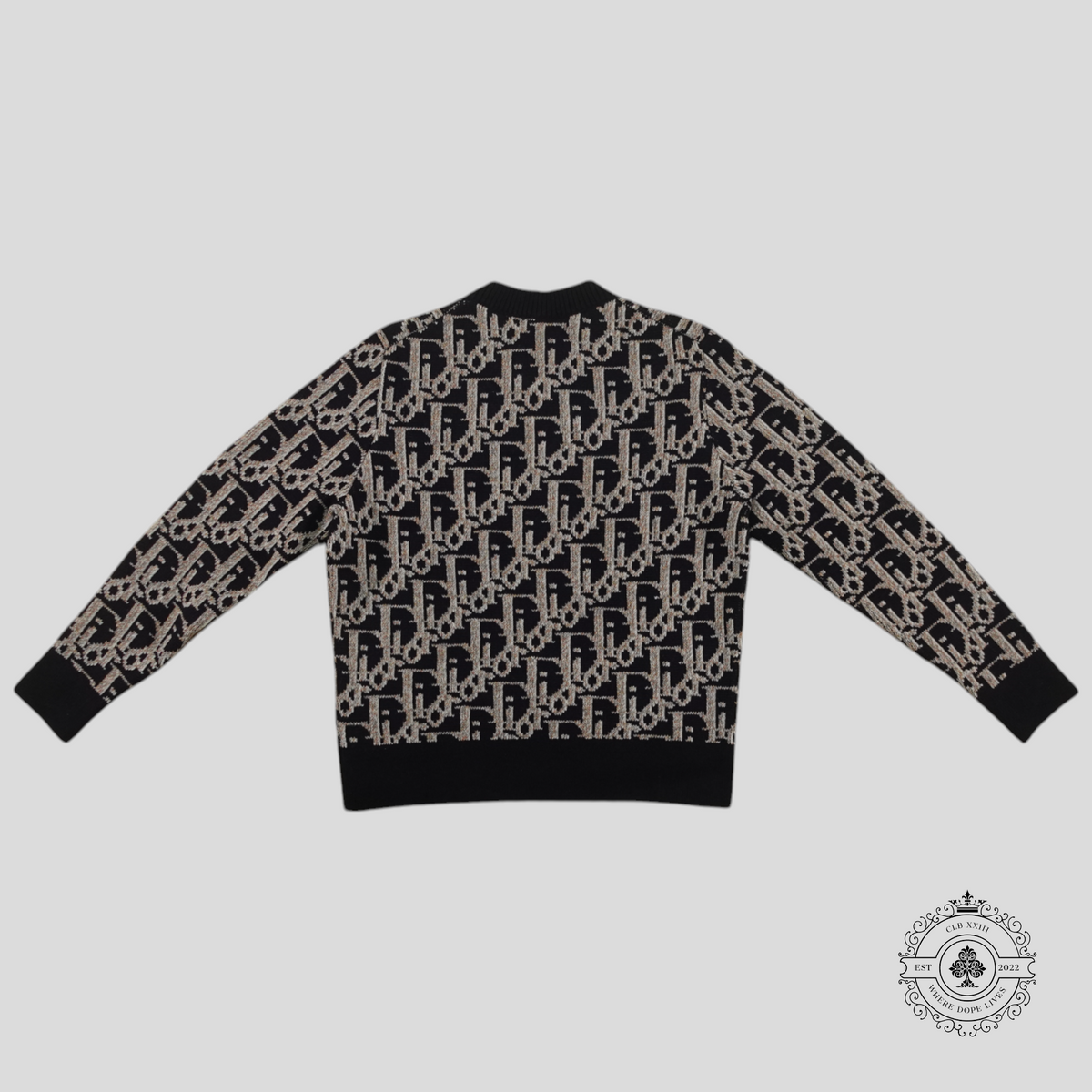 Dior Oblique Jacquard Knit Crewneck in Black/Brown