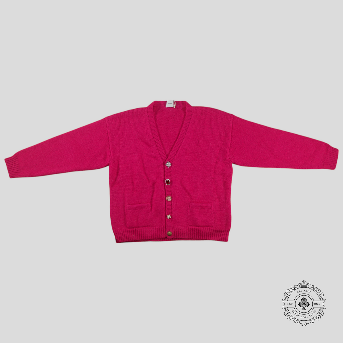 Vetements Embellished Buttons Alpaca Wool Cardigan in Hot Pink