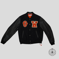 Off White OW Patch Varsity Jacket in Black/Orange