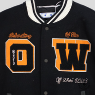 Off White Laboratory of Fun Varsity Jacket in Black/Orange