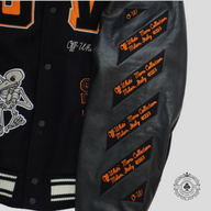 Off White Laboratory of Fun Varsity Jacket in Black/Orange