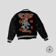 Off White Laboratory of Fun Varsity Jacket in Black/Orange