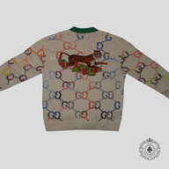 Gucci GG Jacquard Tiger Cardigan in Beige/Multicolor