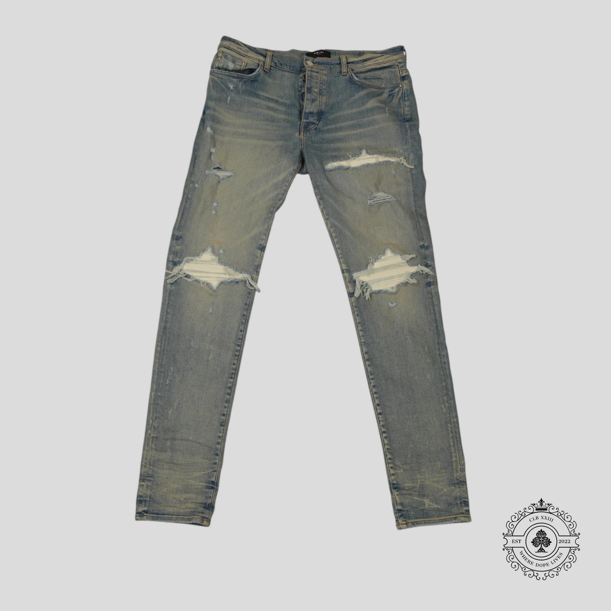 Amiri White Patch Jeans in Clay Indigo