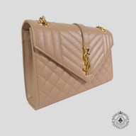 Saint Laurent Mixed Maltelasse Grain de Poudre Monogram Small Shoulder Bag in Brown