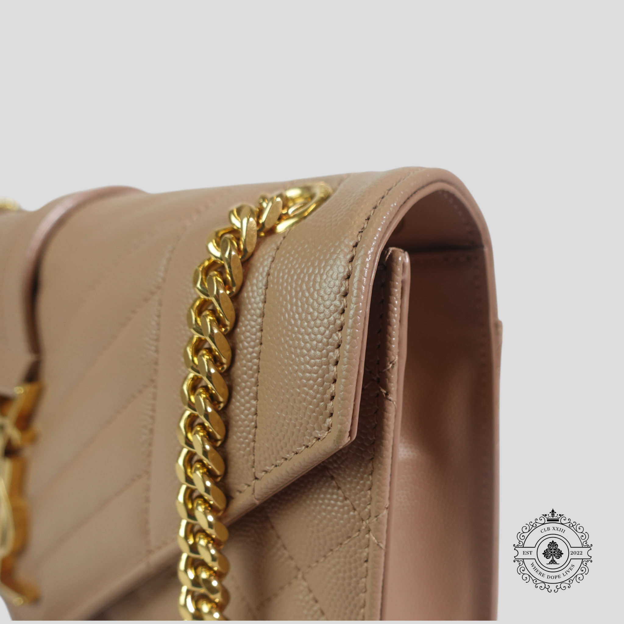 Saint Laurent Mixed Maltelasse Grain de Poudre Monogram Small Shoulder Bag in Brown