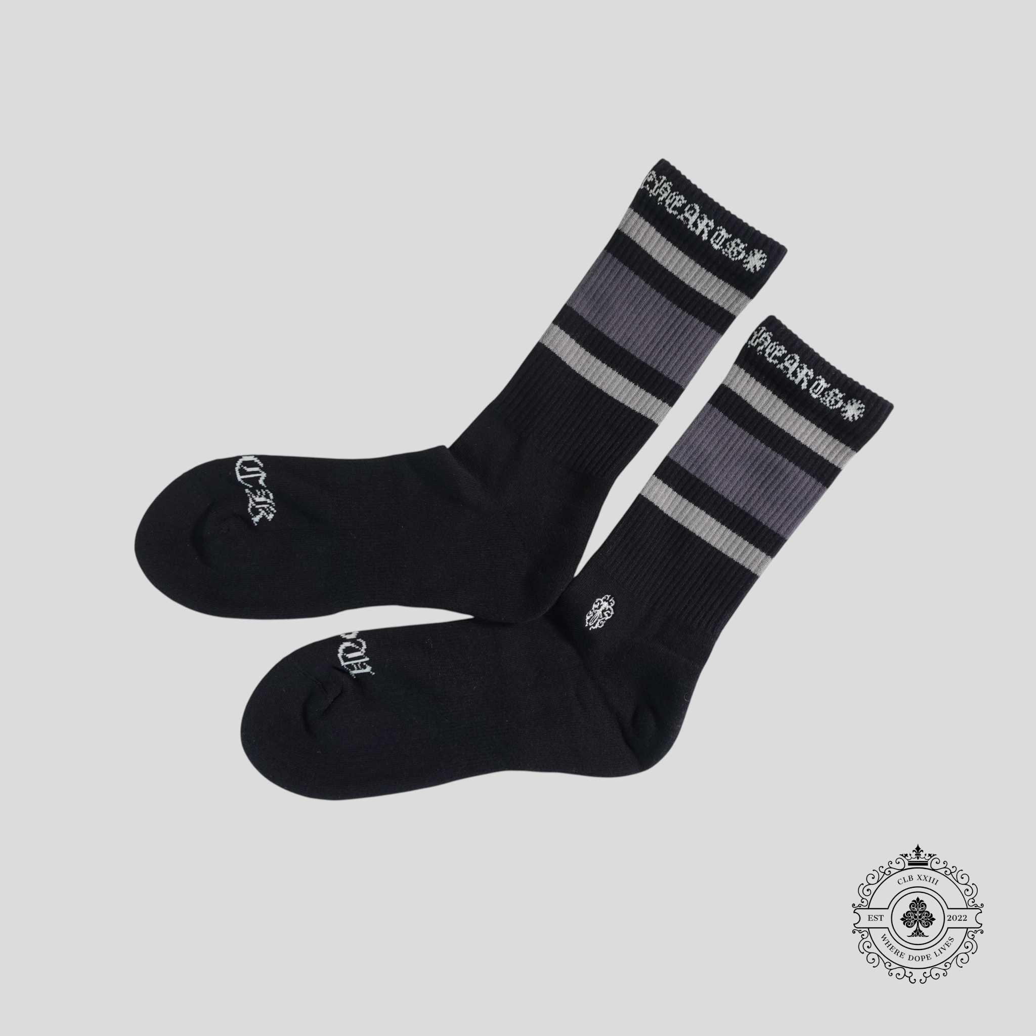 Chrome Hearts Striped Sock in Black/Grey