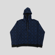 CLB XXIII Louis Vuitton zip-through hoodie in black and blue with all-over monogram pattern and ribbed hem