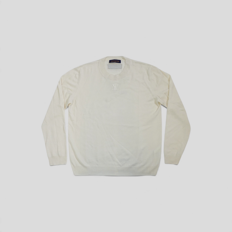 CLB XXIII Louis Vuitton cream cashmere blend sweater with embroidered LV logo on the chest