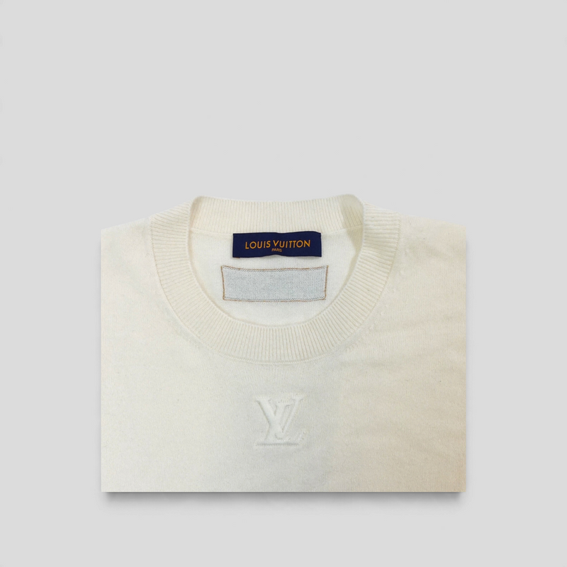CLB XXIII Louis Vuitton cream cashmere blend sweater with embroidered LV logo and interior brand label