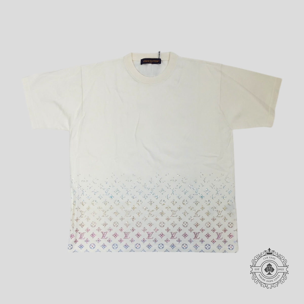 Louis Vuitton Rhinestone Monogram Degrade Tee in White