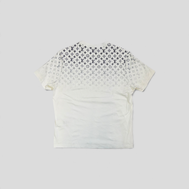 CLB XXIII Louis Vuitton white cotton t-shirt featuring a black monogram gradient pattern on the back