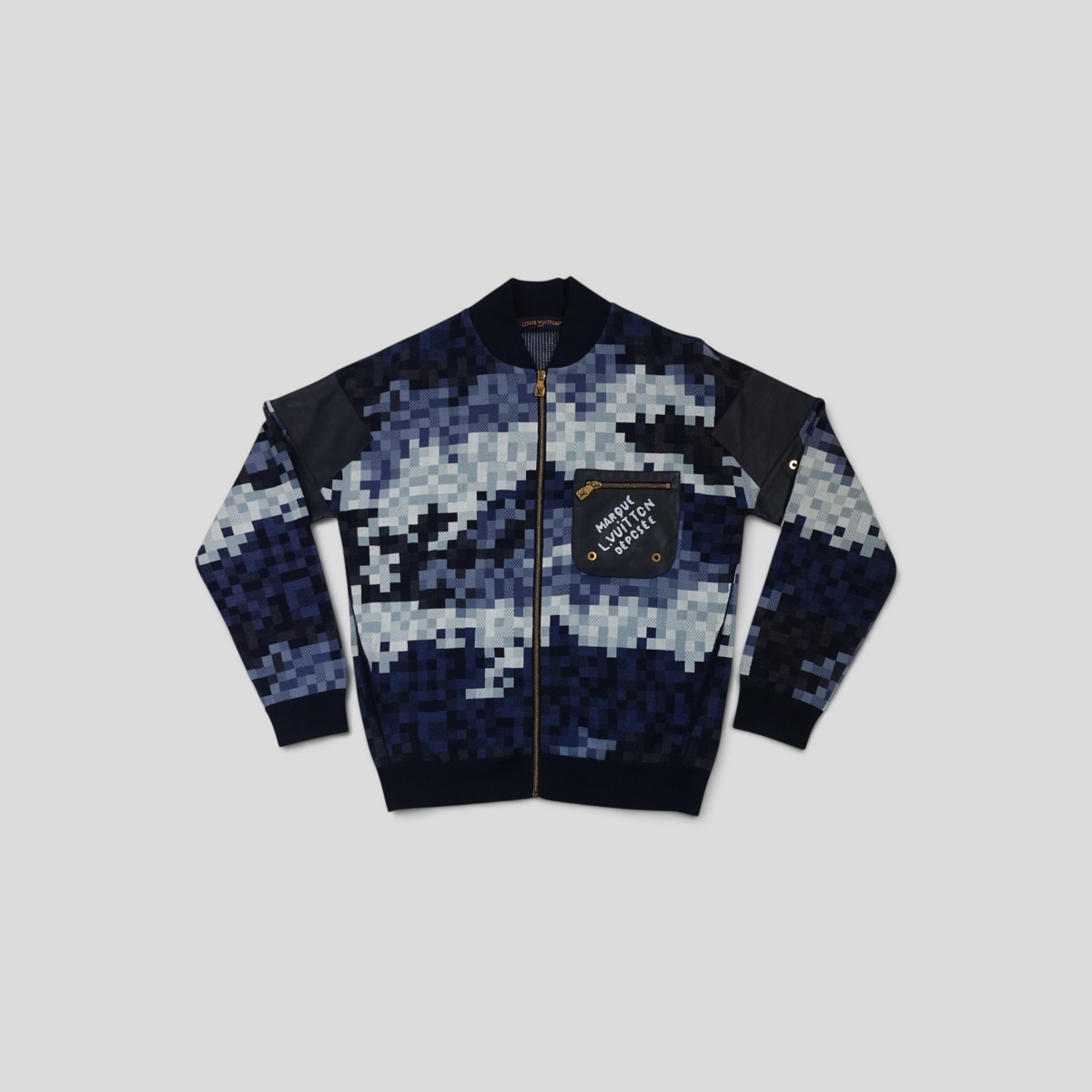 CLB XXIII Louis Vuitton Hybrid Damoflage blouson jacket in blue pixelated cotton with a branded chest pocket