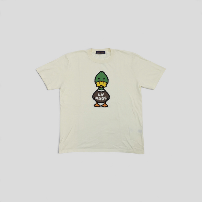 CLB XXIII Louis Vuitton X Nigo cream cotton crewneck t-shirt featuring a textured duck graphic with LV MADE text