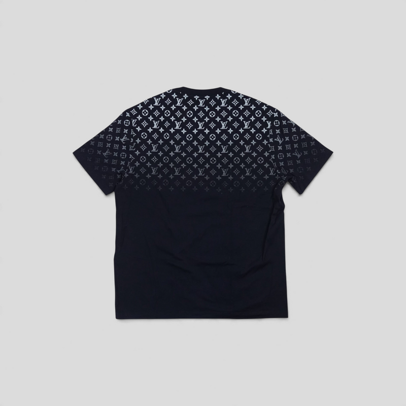 CLB XXIII Louis Vuitton navy blue cotton t-shirt featuring a white monogram gradient pattern on the back