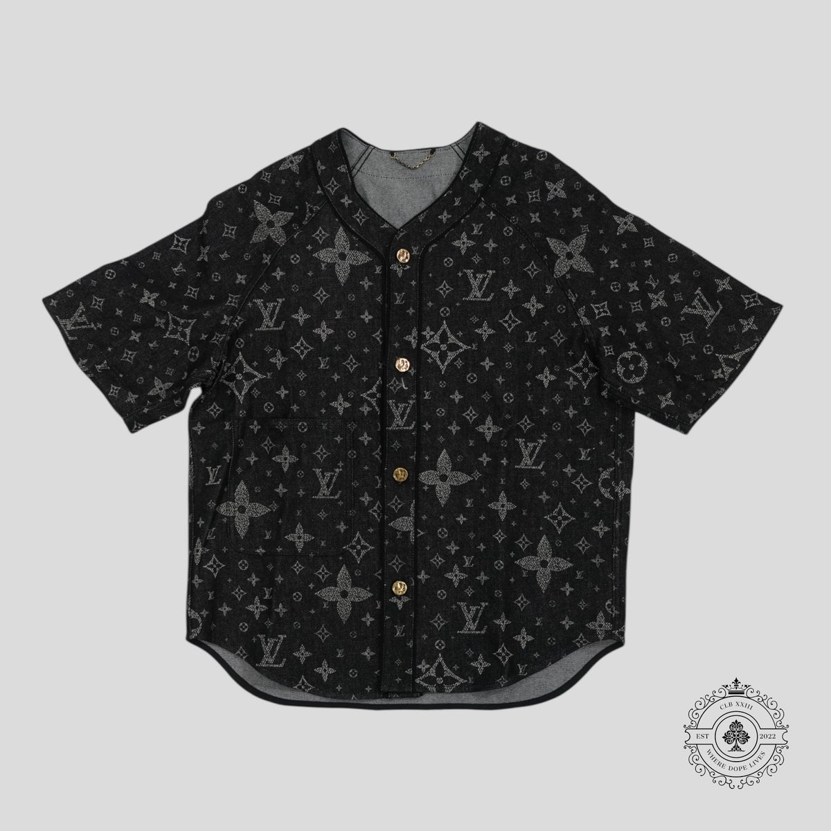 Louis Vuitton Discharged Monogram Baseball Shirt in Black