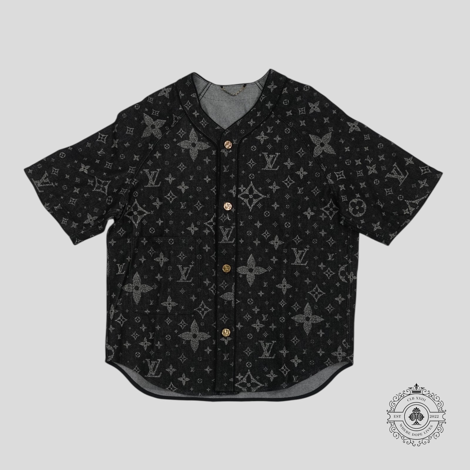 Louis Vuitton Discharged Monogram Baseball Shirt in Black