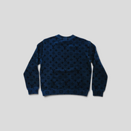 CLB XXIII Louis Vuitton blue iridescent monogram crewneck sweater featuring a cotton blend knit back view