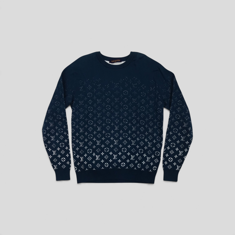 CLB XXIII Louis Vuitton Monogram Degrade long sleeve knit sweater in marine green cotton with gradient logo pattern