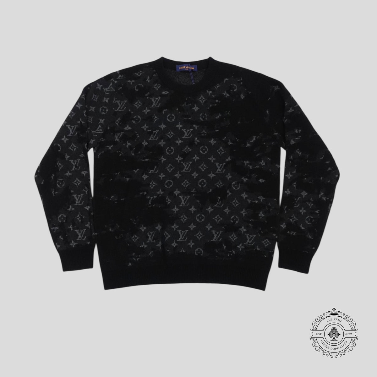 Louis Vuitton Distressed Flock Monogram Sweater in Black