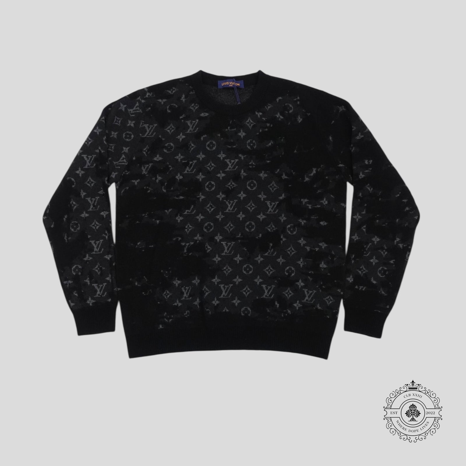 Louis Vuitton Distressed Flock Monogram Sweater in Black