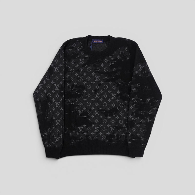 Louis Vuitton Distressed Flock Monogram Sweater in Black